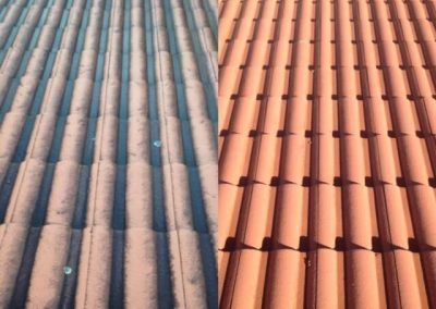 The difference after a tiled roof is cleaned