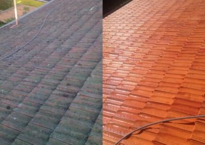 Before and after terracotta roof clean